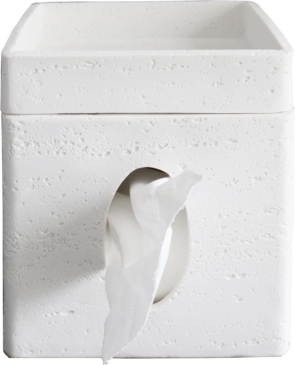 Hymmah Tray Tissue Box Cover Holder Unique Cube Design Tissue Dispenser-White